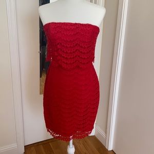 Adelyn Rae Red Lace Strapless Dress